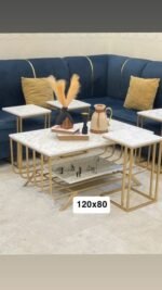طقم طاولات ضيافه فاخره بتصميم رخامي ومعدني مقاس 120x80